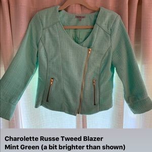 Mint Green Charolette Russe Tweed Blazer